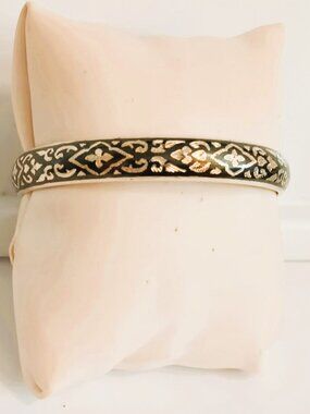 925 Damascene Bangle Bracelet 7.5" Women's Vtg Sterling Silver Etched Jewelry